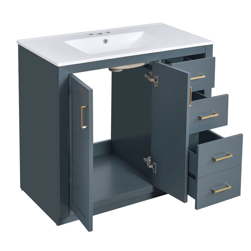 Bathroom Vanity With Sink Combo, Storage Cabinet, Freestanding Set With 3 Drawers & Soft Closing Doors