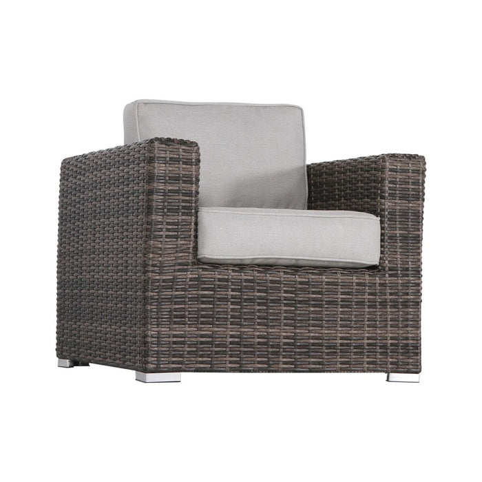 Outdoor Rattan Wicker Seating Set With Cushions 2 Person Patio Furniture - Espresso / Gray