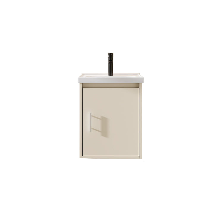 16" Floating Bathroom Vanity Combo, Wall Mounted Cabinet With Sink & Soft Close Doors For Small Bathrooms - Khaki