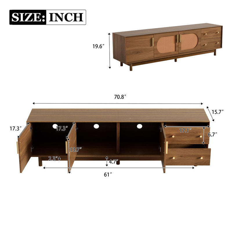 70" TV Stand With Beveled Edge Design - Brown