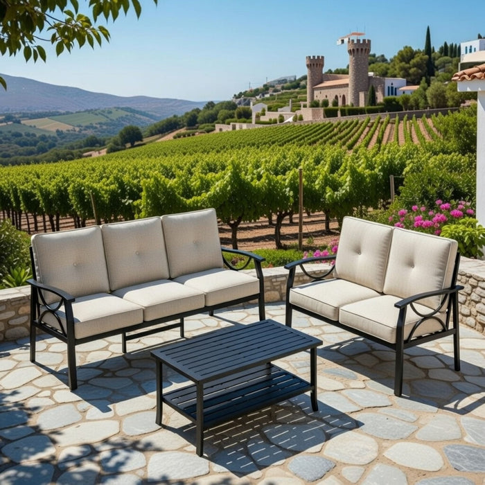 Patio Furniture Set & Coffee Table And Cushions For Backyard