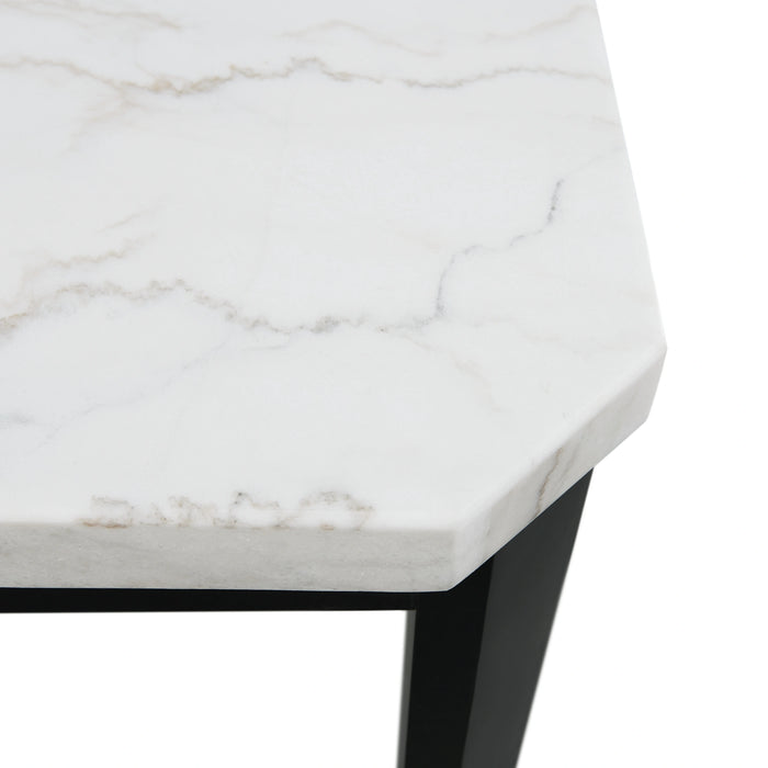 Francesca White Marble Square 5PC Counter Height Dining Set-Table & Four Grey Velvet Chairs