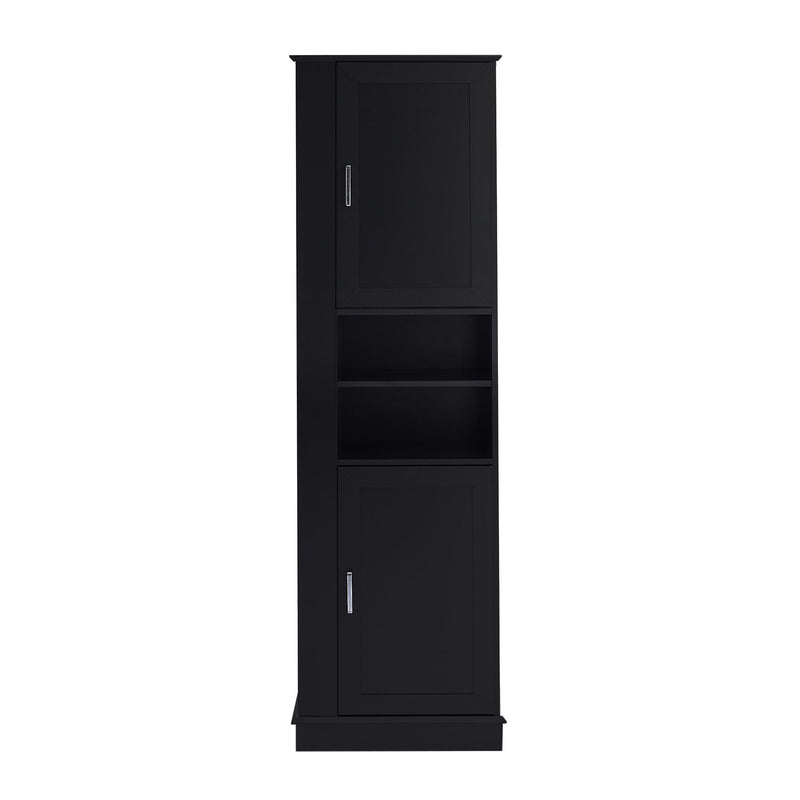 Tall Freestanding Bathroom Storage Cabinet With Adjustable Shelves And Side Hooks Board, Rectangle Design