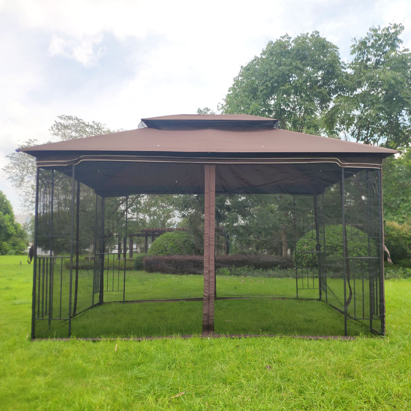 13 0 Outdoor Patio Gazebo Canopy Tent With Ventilated Double Roof And Mosquito Net (Detachable Mesh Screen On All Sides) Suitable For Lawn Garden Backyard And Deck Top - Brown