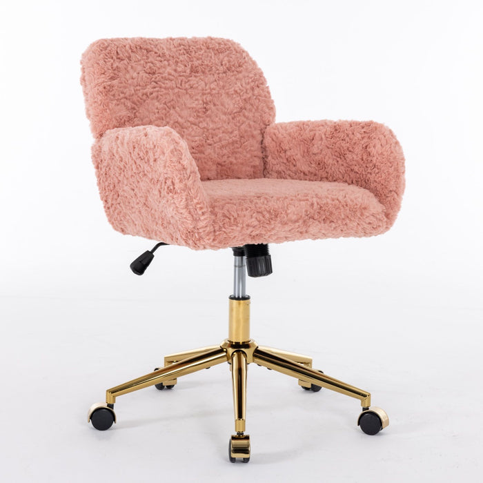 Office Chair, Artificial Rabbit Hair Home Office Chair With Metal Base, Adjustable Desk Chair Swivel Office Chair, Vanity Chair