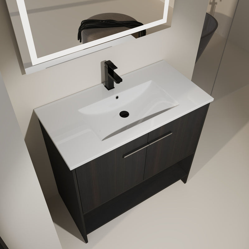 Modern Bathroom Vanity With Ceramic Sink, Freestanding Cabinet, Soft Closing Doors