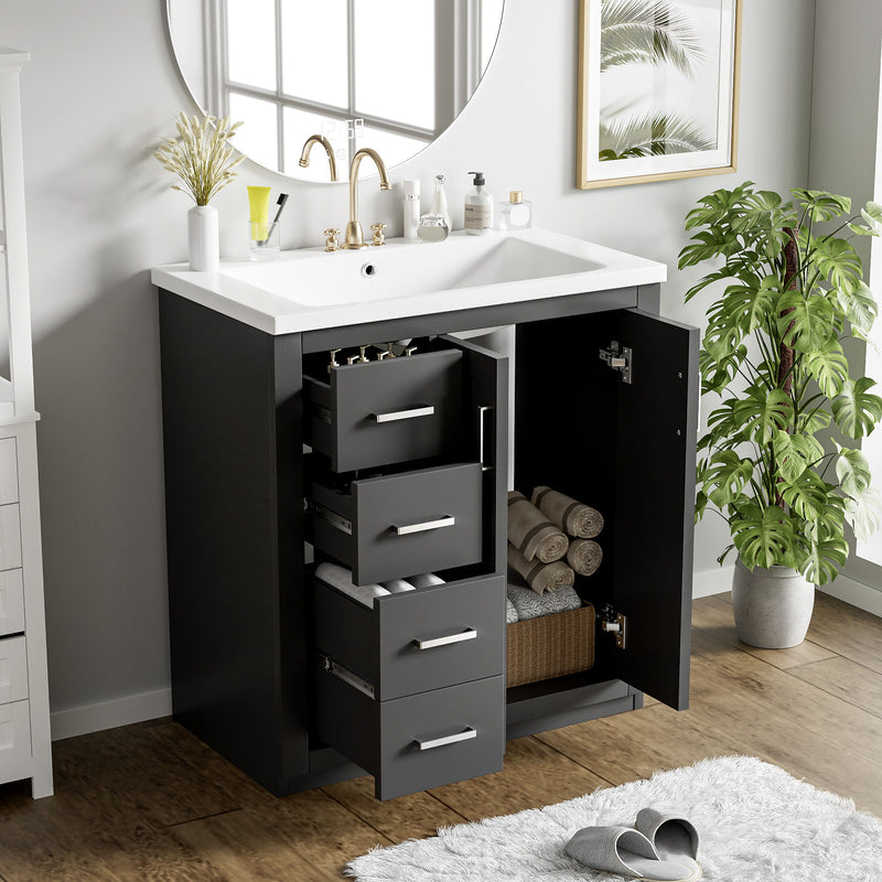 Ceramic Sink Combo, Freestanding Vanity Set With 3 Drawers & Soft Closing Doors