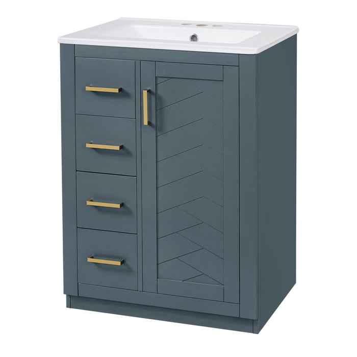 Bathroom Vanity With Integrated Sink, Rectangular Cabinet With 1 Door And 3 Drawers