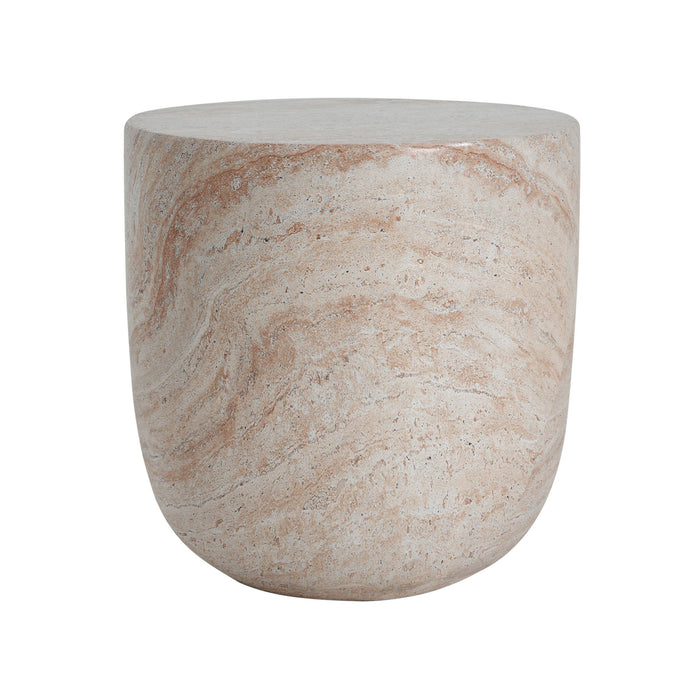Outdoor / Indoor, Lightweight Concrete Side Table With Travertine - Beige