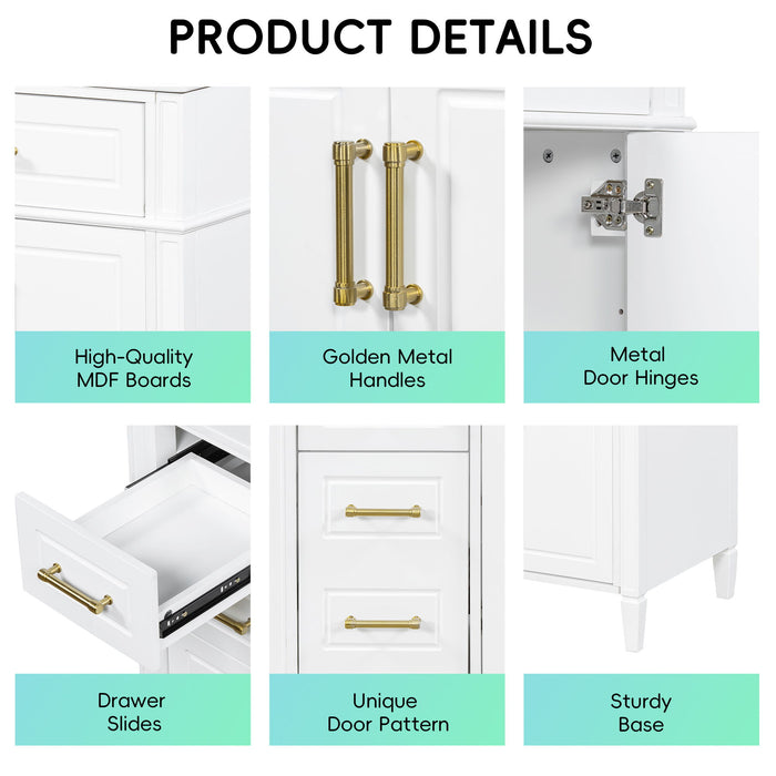 Bathroom Vanity With Sink, 4 Drawers (1 Flip Drawer), 2 Doors & Adjustable Shelf - White