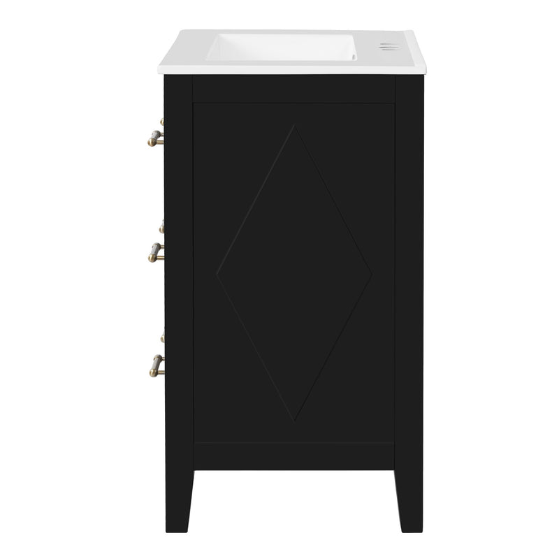 Bathroom Vanity With Sink, Free Standing Single Set, 3 Drawer Storage Cabinet