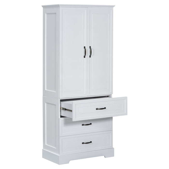 Tall Bathroom Storage Cabinet With 2 Doors And Drawers, Adjustable Shelf - White