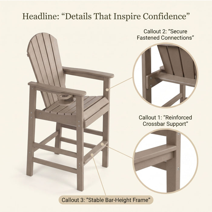 Bar Height Adirondack Chair With Cup Holder And Armrests