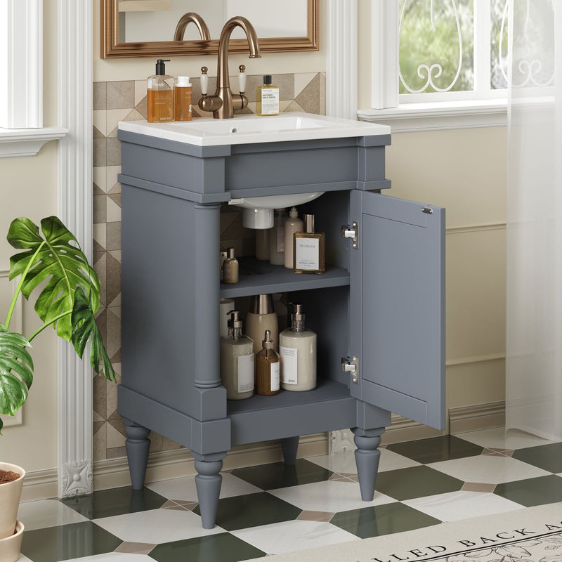 Bathroom Vanity With Sink, Storage Cabinet With Door, Drop In Sink, Compact Freestanding Design