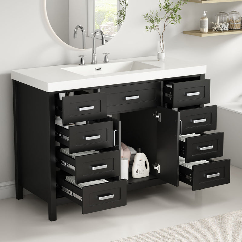 Bathroom Vanity With Sink, 2 Doors 8 Drawers, Soft Close System, Classic Design