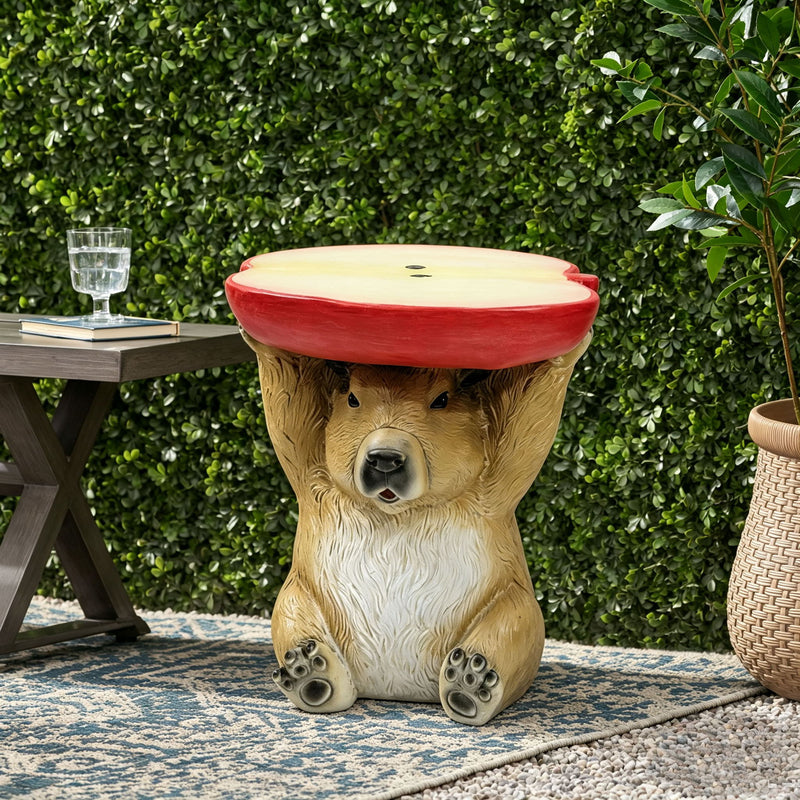 14'' Capybara Holding Apple Slice Stool, Cute Animal Side Table Decor, Indoor Outdoor Creative Figurine Seat For Patio, Garden, Porch, Living Room Home Decor