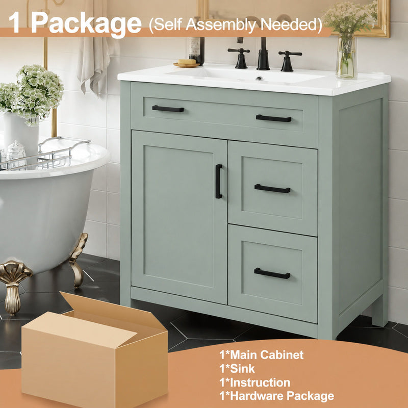Bathroom Vanity With Sink, 2 Soft Close Drawers, 1 Soft Close Door, Adjustable Shelf