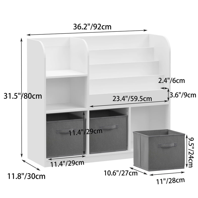 Bookcase And Bookshelf With 3 Collapsible Drawers, Multifunctional Display Stand