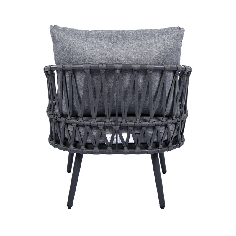 4 Piece Outdoor Patio Furniture Set, Metal Chairs With Woven Rope U Shaped Backrest
