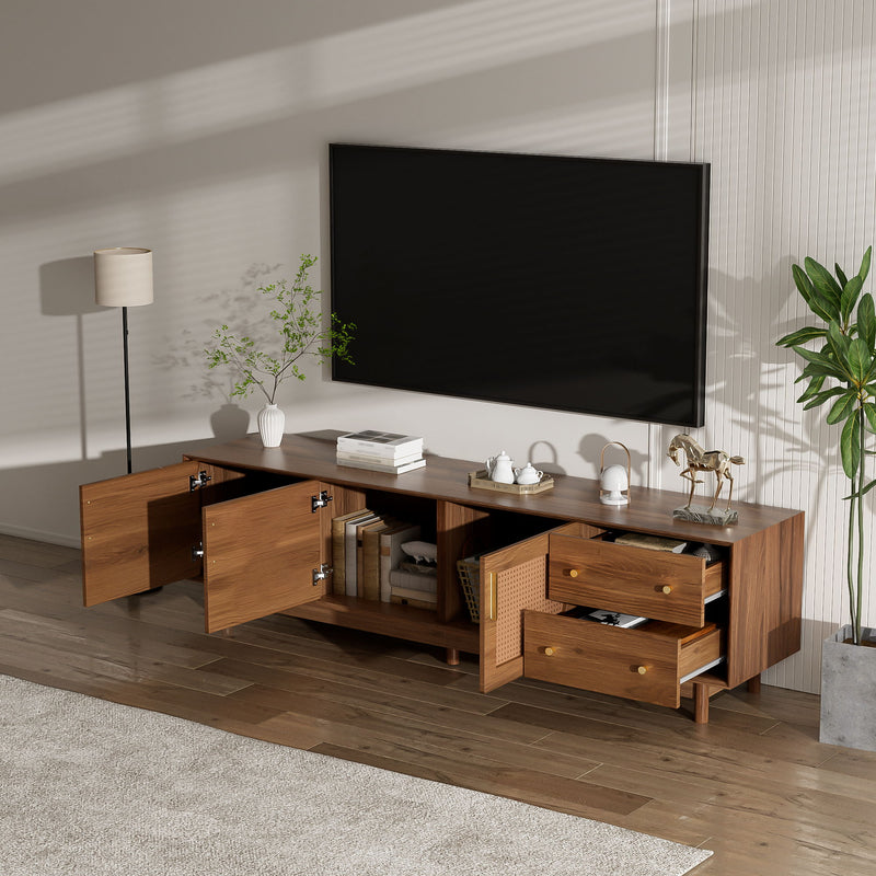 70" TV Stand With Beveled Edge Design - Brown