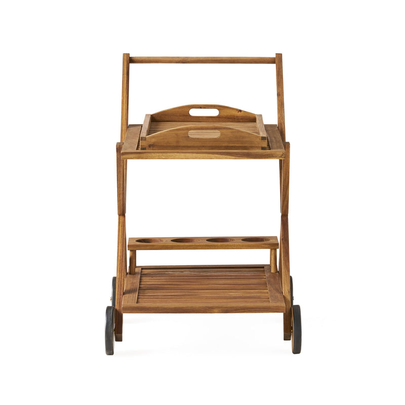 Riviera Bar Cart Stained Mobile With Wheels For Entertaining - Natural Stained