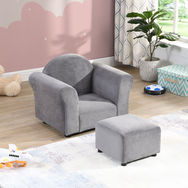 Kids Recliner Chair, Kids Upholstered Couch With Ottoman - Dark Gray