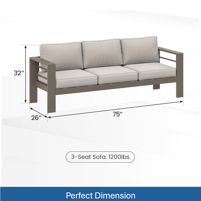 All-Weather Patio Sofa With Cushions, 3 Seat Outdoor Couch