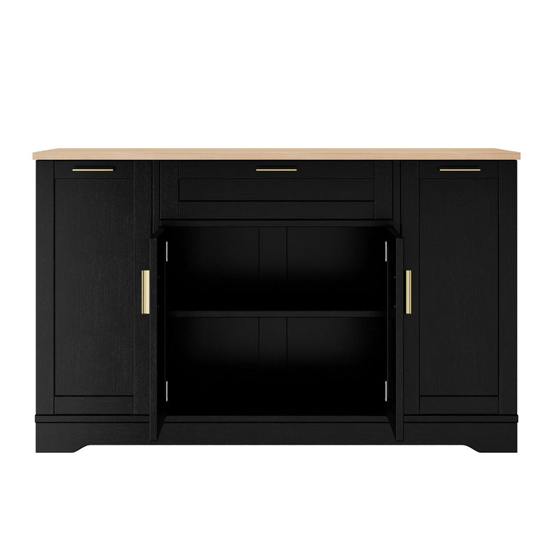 Trexm Multi-Functional Storage Sideboard, Extendable Dining Table, Adjustable Shelves, 3-Tier Pull-Out Rack, Kitchen Island Storage For Kitchen, Dining Room, Living Room (Black)