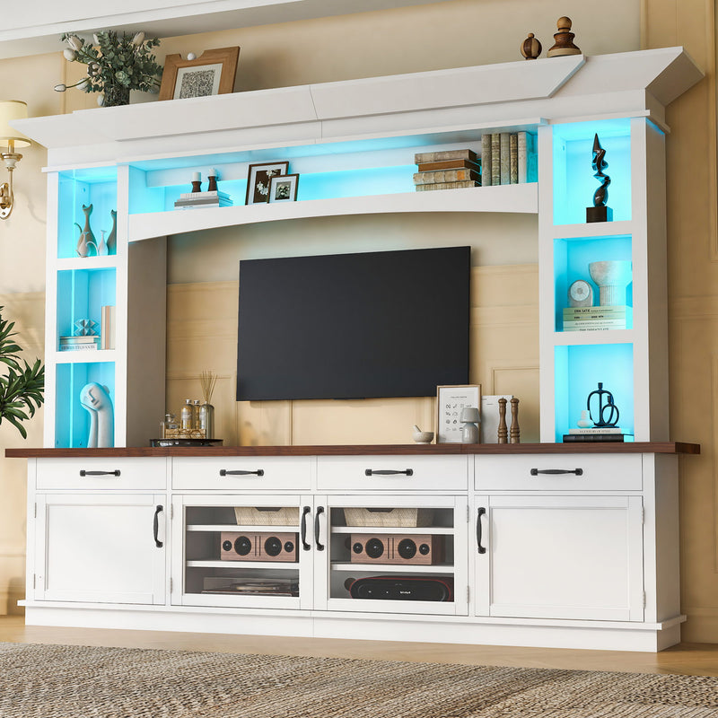 Extra Long TV Stand With 7 Color LED Lights, Adjustable Shelves & Storage Cabinets