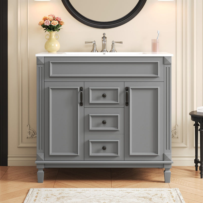 Bathroom Vanity With Top Sink, Cabinet With 2 Soft Closing Doors And Drawers