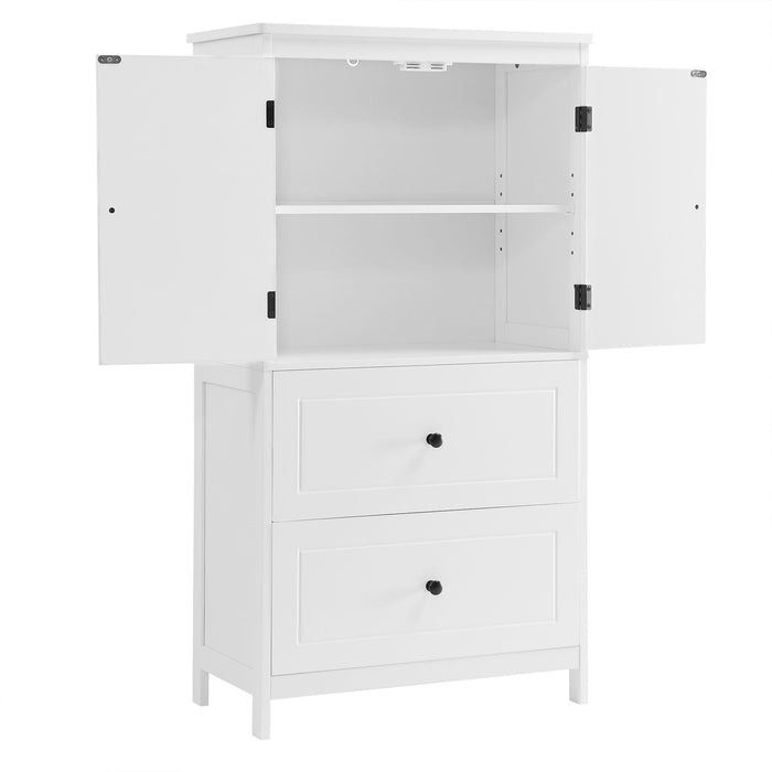 Bathroom Storage Cabinet With 2 Doors And Drawers, Adjustable Shelf