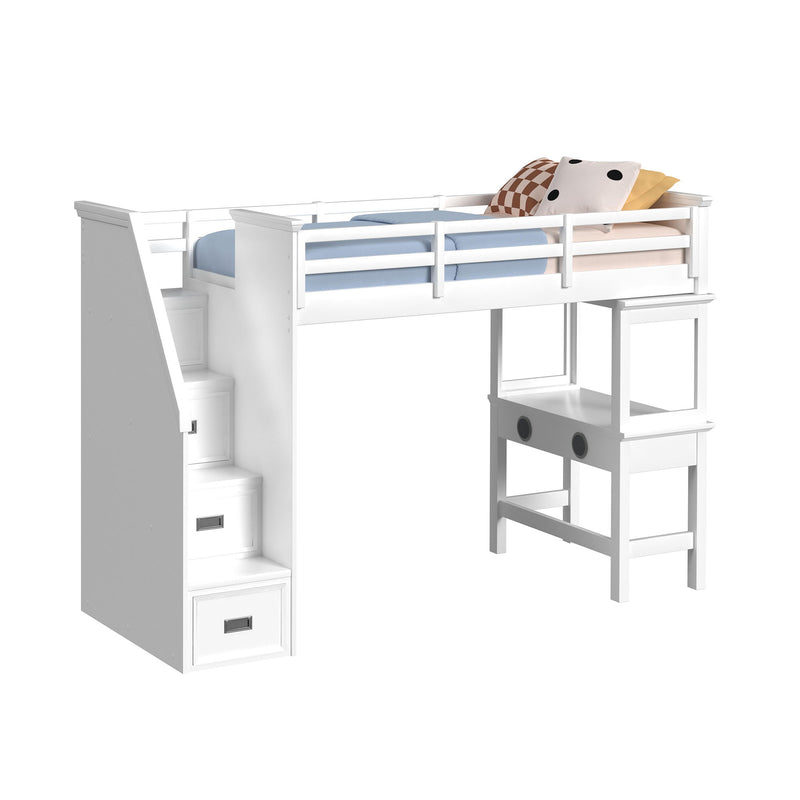Hampton Kids - Loft Bed With Staircase And Desk With Speaker