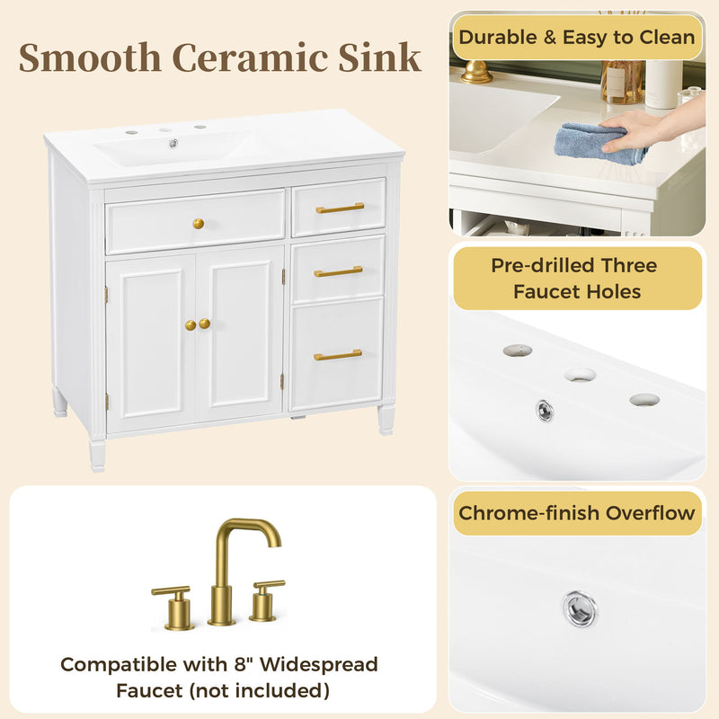 Bathroom Vanity With Sink Top, 3 Soft Closing Drawers