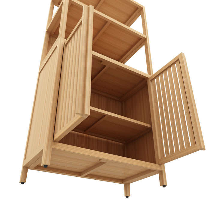 Neutral - Bamboo Storage Cabinet Freestanding With 2 Doors For Bathroom, Living Room, Kitchen, And Entryway - Neutral
