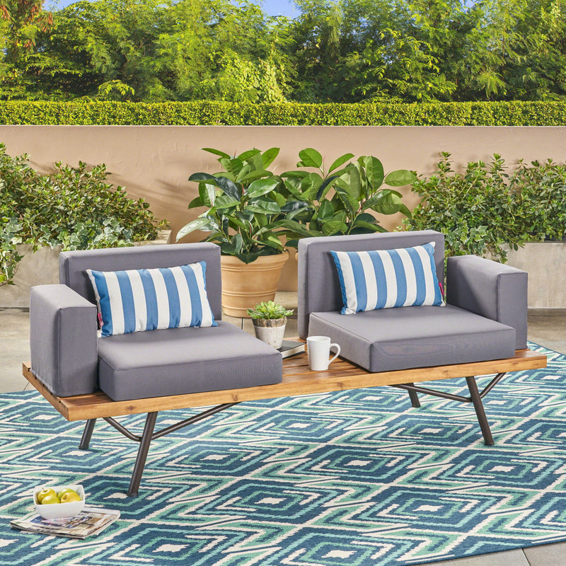 Outdoor Sofa With Cushions And Iron Legs - Natural / Gray