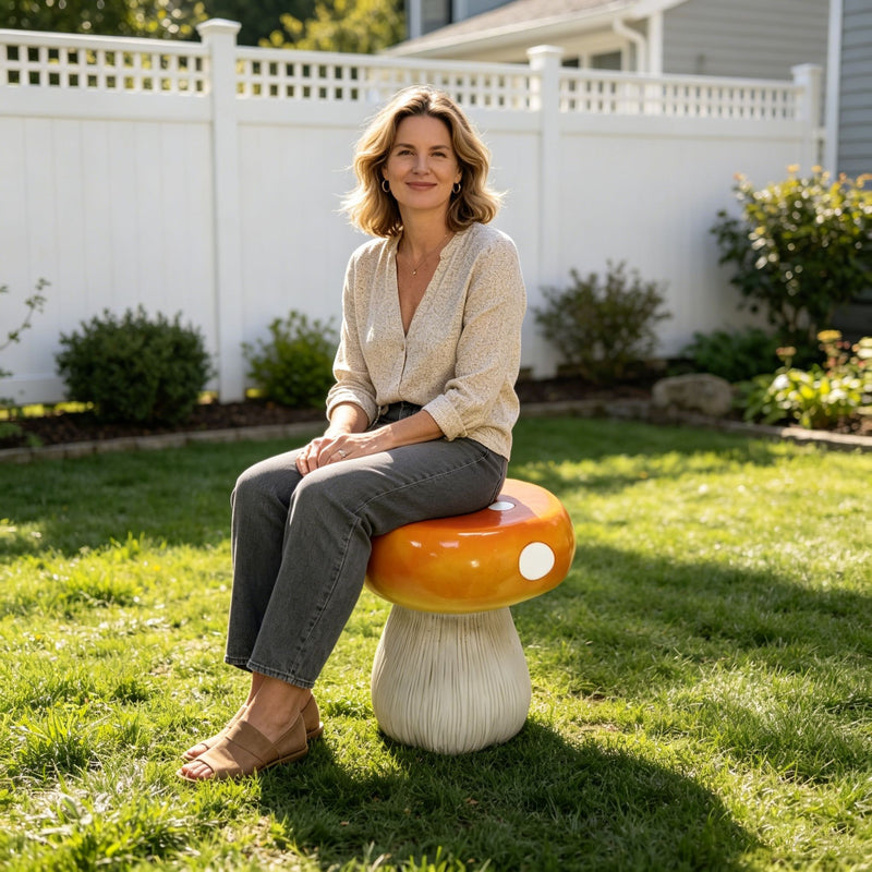 Mushroom Model Statue Stool, Outdoor Garden Stool - Orange