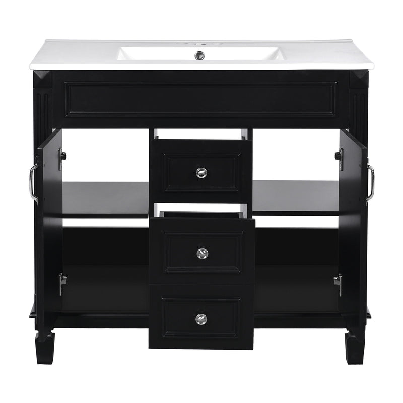 Bathroom Vanity With Top Sink, Mirror Cabinet, 2 Soft Closing Doors & 2 Drawers