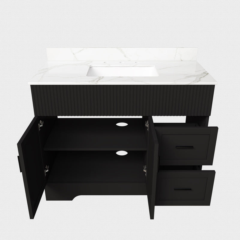 Bathroom Vanity Set, Fluted Cabinet, 3 Faucet Holes, Sink Included - Black