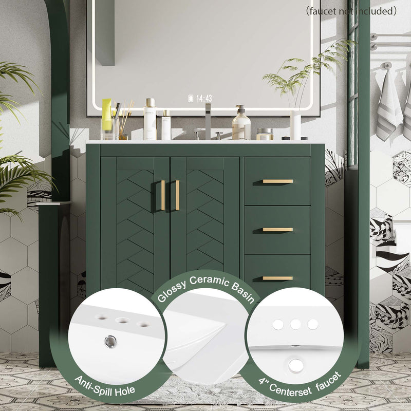 Bathroom Vanity With Sink Combo, Storage Cabinet, Freestanding Set With 3 Drawers & Soft Closing Doors