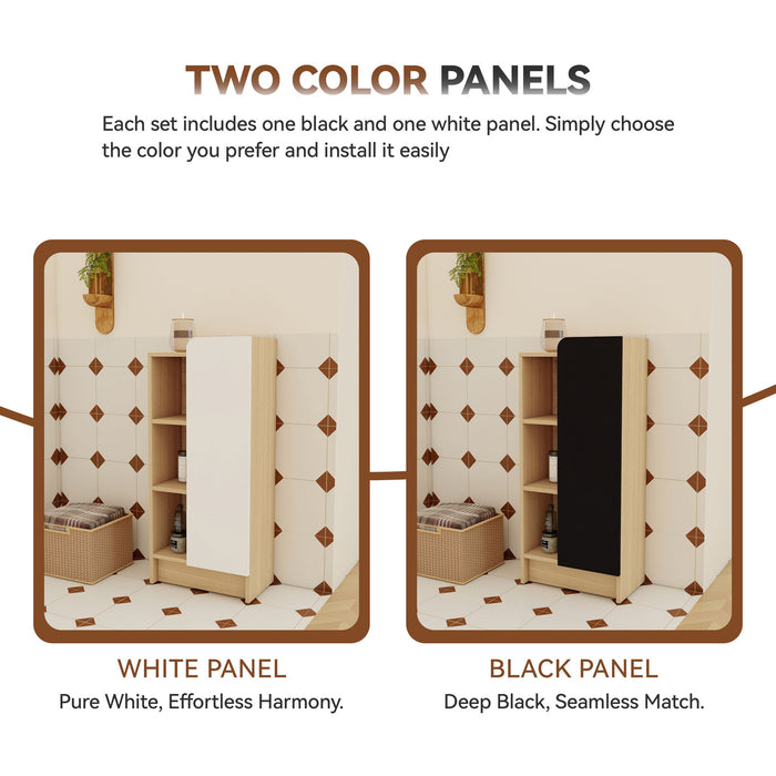 24" Bathroom Vanity With Sink & Tall And Low Side Cabinets, Vanity Set With Thin Edge Sink & Interchangeable Door Panels, 3 Piece Bathroom Storage Set - Black / Light Oak / White