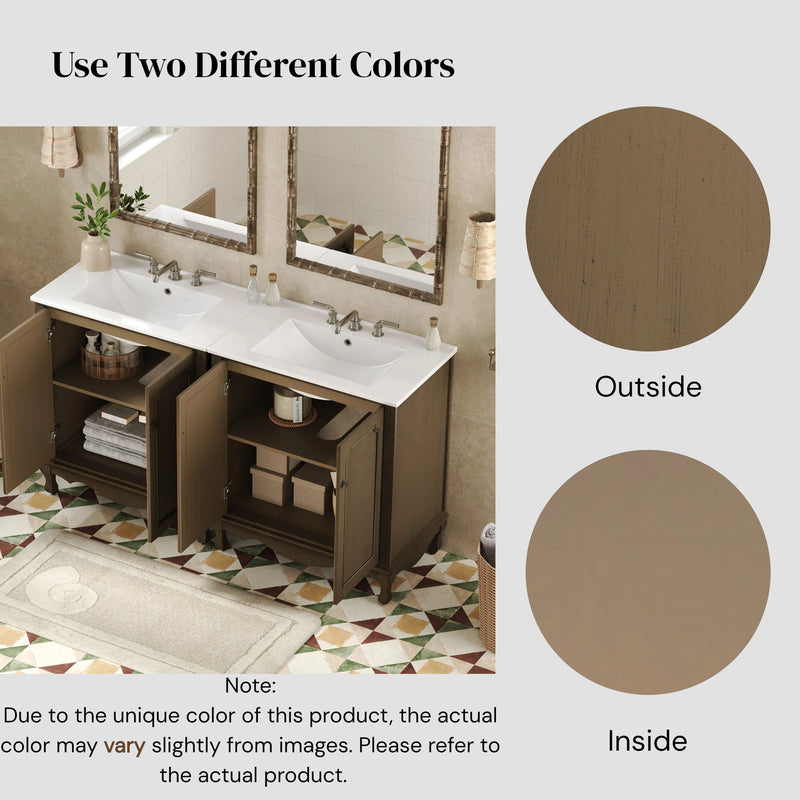Vintage Double Sink Bathroom Vanity Set With Ceramic Sinks