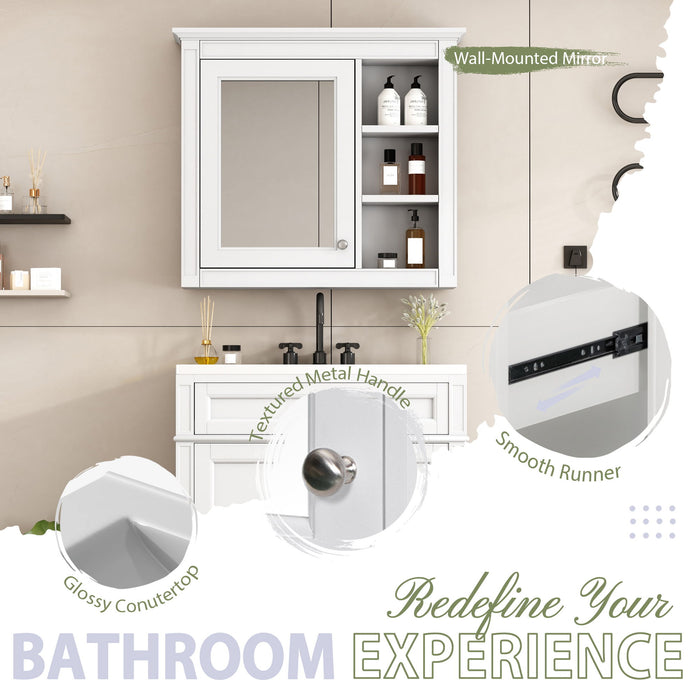 Bathroom Vanity With Top Sink, 2 Doors And 3 Drawers, Freestanding Set With Mirror Cabinet