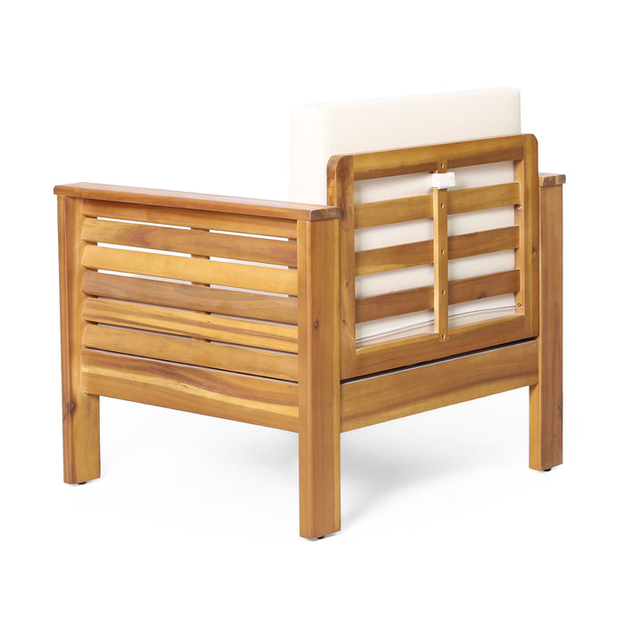 Acacia Wood Loveseat And Coffee Table Set With Cushions