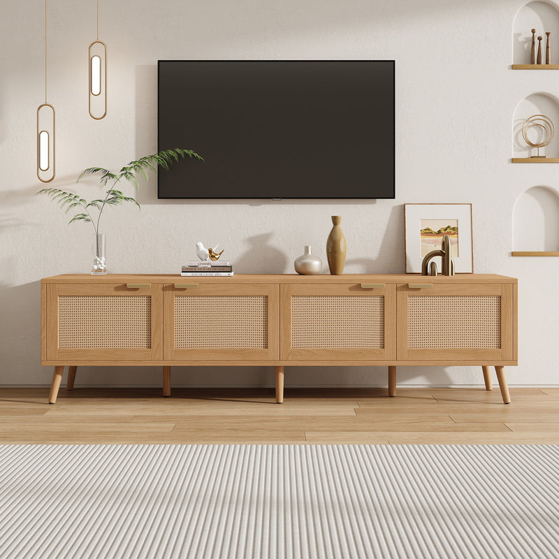 TV Stand With Storage & Cable Holes - Natural Wood