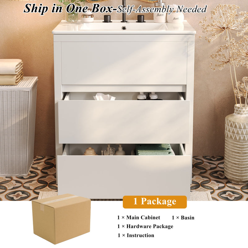 Freestanding Bathroom Vanity With Ceramic Sink, 2 Full Extension Drawers