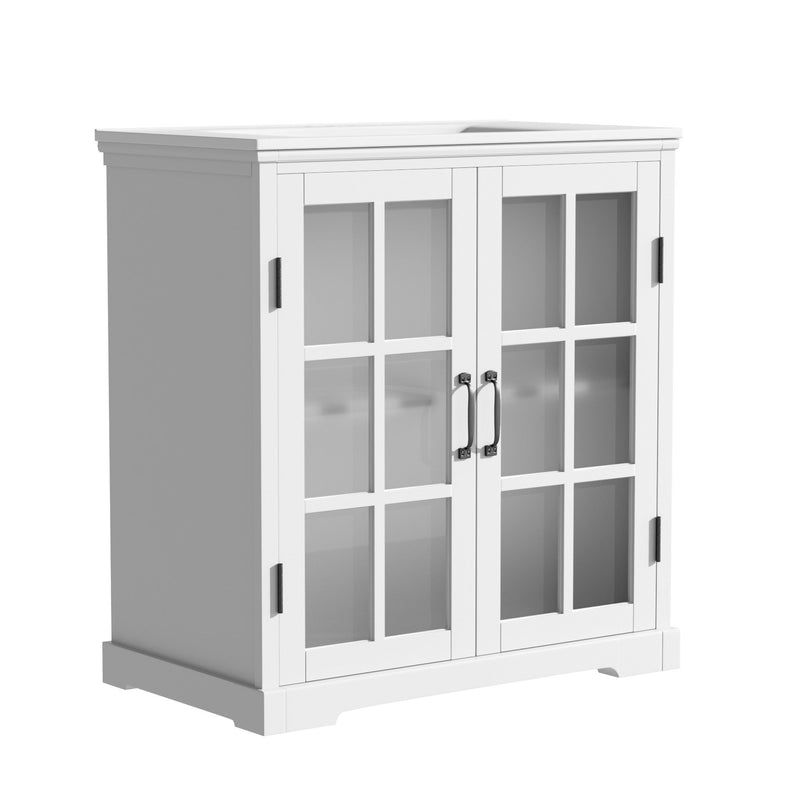 Modern Bathroom Vanity With Ceramic Sink, Tempered Blurred Glass Doors