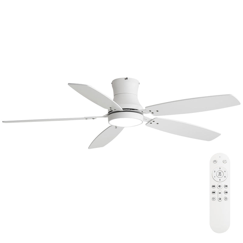 52" Flush Mount Ceiling Fan With Light, DC Motor, Remote Control, Dual Color