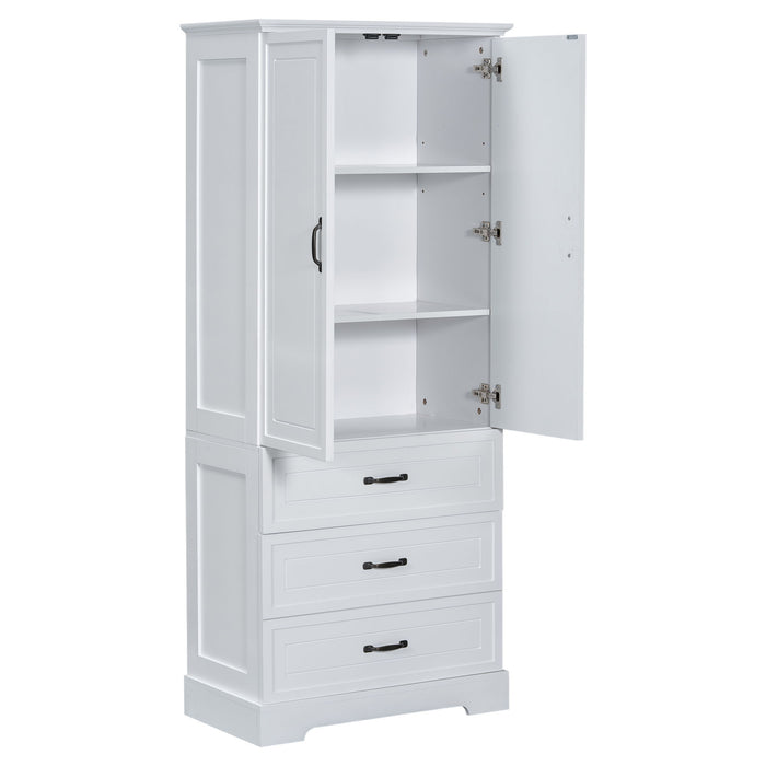 Tall Bathroom Storage Cabinet With 2 Doors And Drawers, Adjustable Shelf - White