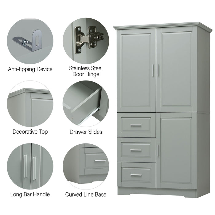 Tall And Wide Storage Cabinet With Doors, 3 Drawers