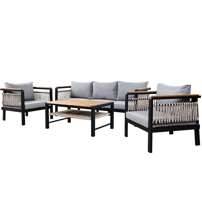 4 Pieces Outdoor Sectional Sofa Set 5 Person Patio Seating Group Outdoor Conversation Set With Cushions And A Coffee Table For Patios